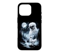 Carcasa para iPhone 16 Pro Silkie Chicken Aullando en Moon 90's Retro
