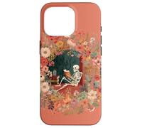 Carcasa para iPhone 16 Pro Skeleton Reading Book Floral Wreath Boho Botanical Art
