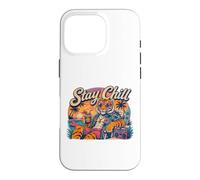 Carcasa para iPhone 16 Pro Stay Chill Tiger Tropical Beach Vacaciones Retro Verano Vibes