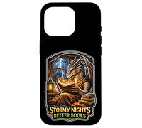 Carcasa para iPhone 16 Pro Stormy Night Cozy Dragon Reading Fantasía Criatura
