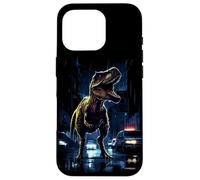 Carcasa para iPhone 16 Pro T-Rex Dinosaur Roaring City at Night Graphic Design Japanese