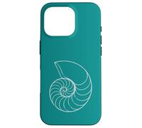Carcasa para iPhone 16 Pro Teal Minimalista Nautilus Shell Line Art Ocean