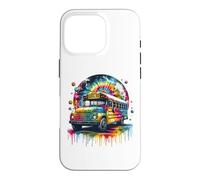 Carcasa para iPhone 16 Pro Tie Dye School Bus Art Psychedelic Retro Colors Futuristic