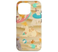 Carcasa para iPhone 16 Pro Tropical Summer Sandy Beach Dogs Cute Caniche Chihuahua Puppy