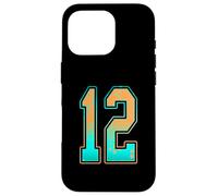 Carcasa para iPhone 16 Pro Uniforme de Jugador número 12, Color Verde Menta, Verde Azulado, Naranja, número 12