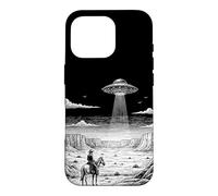 Carcasa para iPhone 16 Pro Vintage Cowboy UFO Encuentro Retro Western Desert Country