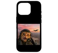 Carcasa para iPhone 16 Pro Vintage Fighter Pilot Cat Cool Look Aviación Selfie Art