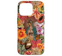 Carcasa para iPhone 16 Pro Virgen María Católica Floral Mexicano Folk Mosaico Collage