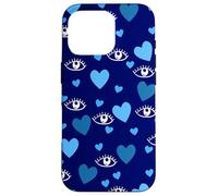 Carcasa para iPhone 16 Pro White Eye Lashes Turkish Blue Hearts Pattern