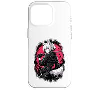 Carcasa para iPhone 16 Pro Wolf Anime Girl Samurai Katana Rosa Negro Diseño Estético