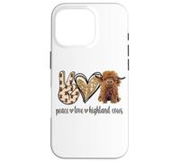 Carcasa para iPhone 16 Pro Womens Girls Peace Love Heifer Scottish Highland Cow Lover
