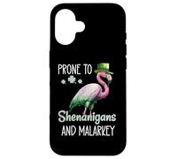 Carcasa para iPhone 16 Prone to Shenanigans and Malarkey Sign St Patricks Flamingo