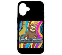 Carcasa para iPhone 16 Psicodélico DJ Sloth Techno EDM Música Dance