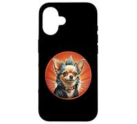 Carcasa para iPhone 16 Punk Chihuahua Mohawk Chaqueta de Cuero Treat Bone Rock Pet Dad