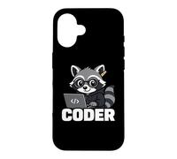 Carcasa para iPhone 16 Raccoon Coder Lindo Gráfico Animal Programación