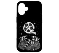 Carcasa para iPhone 16 Raccoon Howling At Movie Film Reel Moon