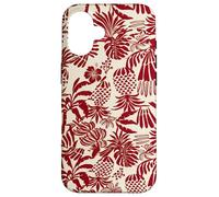 Carcasa para iPhone 16 Red Tropical Pineapple Palm Leaf Aloha Summer Pattern