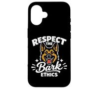 Carcasa para iPhone 16 Respect The Bark Ethics, Humor del Pastor alemán