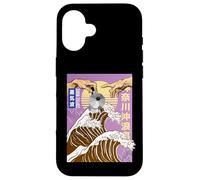 Carcasa para iPhone 16 Retro Otaku Vaporwave Kanji Michelangelo Japón Wave café