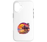Carcasa para iPhone 16 Retro Rhino Sunset Tropical Beach Ilustración