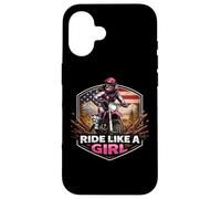 Carcasa para iPhone 16 Ride Like A Girl Dirt Bike Rider Motocross Mujer Americana