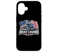 Carcasa para iPhone 16 Road Legend, Conductor de semirremolque Estadounidense Trucker Truckie, EE. UU.