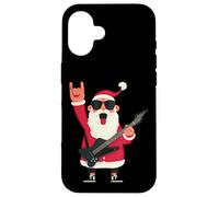 Carcasa para iPhone 16 Rockstar Santa Negro Guitarra Eléctrica Gafas De Sol Cool Pose