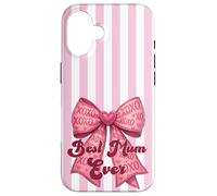 Carcasa para iPhone 16 Rosa Rubor, Lazo a Rayas, Pastel, superlinda, la Mejor mamá de la Historia