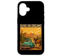 Carcasa para iPhone 16 Runs On Dreams Vintage Truck Horse Western Cowboy