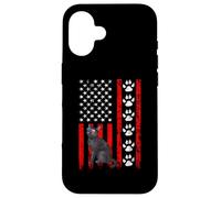 Carcasa para iPhone 16 Russian Blue Cat 4th of July Patriotic American Flag Paws