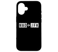 Carcasa para iPhone 16 Ruta de Vuelo Mad JFK Códigos Aéreos de Madrid a Nueva York