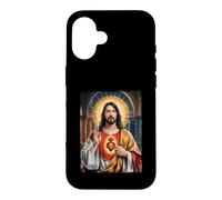 Carcasa para iPhone 16 Sagrado un Corazón Jesucristo Salvador Halo Fe Religiosa