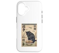Carcasa para iPhone 16 Samurai Gato Negro Comiendo Ramen Escena de Guerra Arte Edo Hombres Mujeres