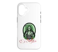 Carcasa para iPhone 16 Santa Muerte Green Justice Scythe Globe Folk Saint Rose