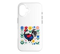 Carcasa para iPhone 16 Scandi Folk Art Gallo Diseño Granjero Pollo