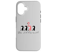 Carcasa para iPhone 16 Ser Diferente, Flamenco Rosa Entre los pingüinos