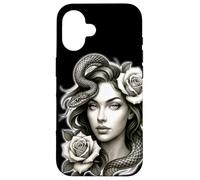 Carcasa para iPhone 16 Serpiente Chica Serpiente Rosas Medusa