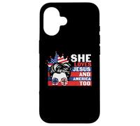 Carcasa para iPhone 16 She Loves Jesus and America Too 4th of July Patriotic