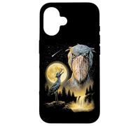 Carcasa para iPhone 16 Shoebill Stork Aullando a la Luna, extraño Meme Divertido pájaro de los 90