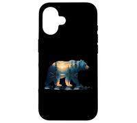 Carcasa para iPhone 16 Silueta Bosque Oso - Vintage Naturaleza Vida Silvestre Am