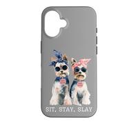 Carcasa para iPhone 16 Sit Stay Slay, Divertido Yorkie, Lindo y Atrevido Amante de los Perros