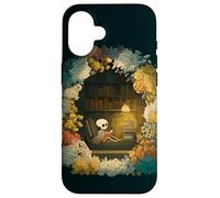 Carcasa para iPhone 16 Skeleton Reading Nook Floral Librarian Bookshelf Cozy Flower
