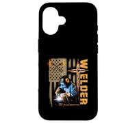 Carcasa para iPhone 16 Soldador Bandera Americana Soldadura Fe Cruz Cristiana Religiosa