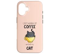 Carcasa para iPhone 16 Solo Quiero Beber café y acariciar a mi Gato Divertido Amante de los Gatos