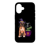 Carcasa para iPhone 16 Sombrero de Bruja Tipo bóxer Divertido para Amantes de los Perros para niñas y Mujeres