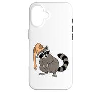 Carcasa para iPhone 16 Sombrero de Piel de Mapache extraño Humor de Halloween para bichos raros