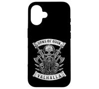 Carcasa para iPhone 16 Sons of Odin- Valhalla Vikings Skull Black and White -