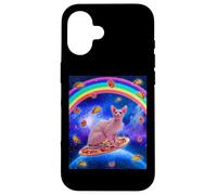 Carcasa para iPhone 16 Sphynx Cat Riding Pizza In Space Galaxy Taco Doughnut Cats