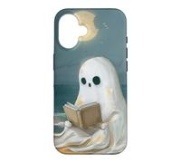 Carcasa para iPhone 16 Spooky Ghost Reading at Beach Summer Moonlight Cozy Decor