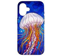 Carcasa para iPhone 16 Stained Glass Jellyfish Mosaic Art Ocean Creature